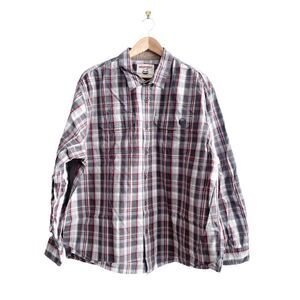 Wrangler Western Shirt Men's XXL Button-Up Gray Burgundy Plaid Long-Sleeved